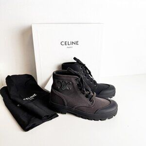 Celine Patapan 20 Canvas Lace-Up Ankle Boots in black size 37